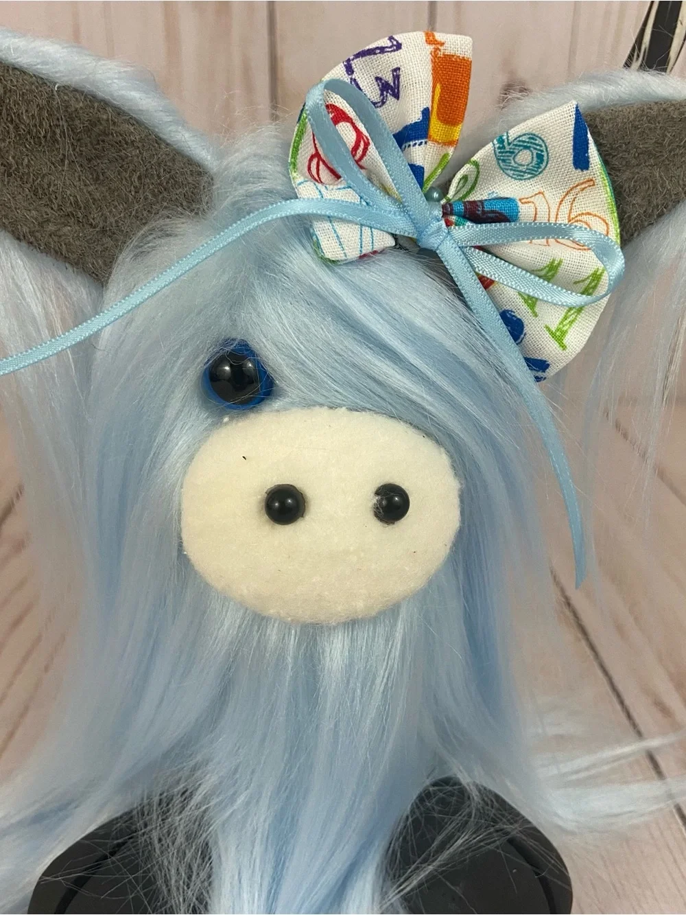 Handmade Baby Boy Nursery Highland Cow Gnome Blue Faux Fur Shower Gift - Picture 5 of 11